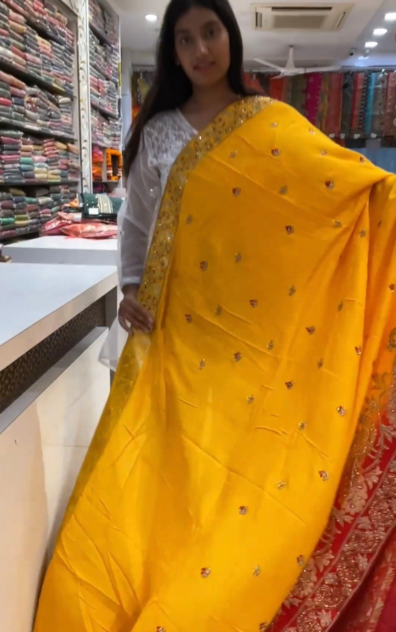 Embroidery Yellow Color Georgette Saree For Woman