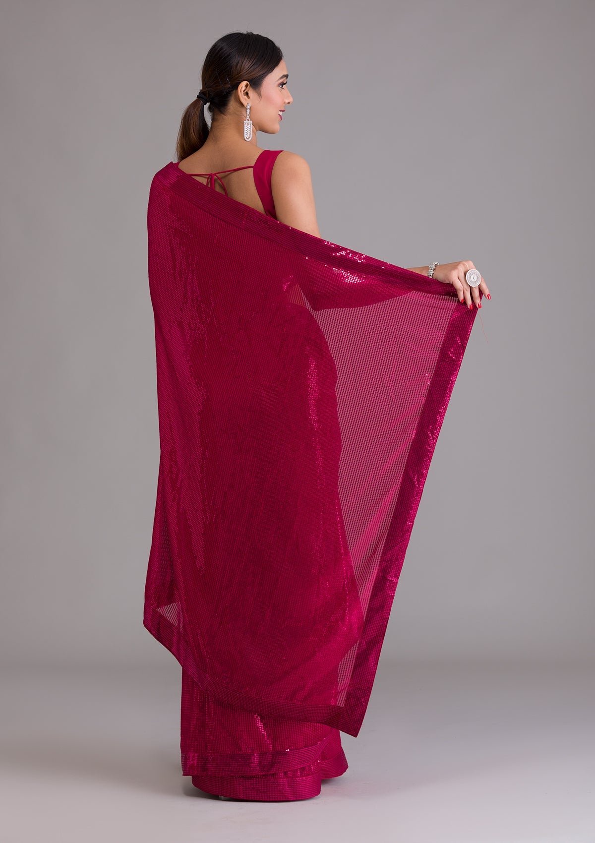 Rani Pink Sequins Georgette Designer Saree