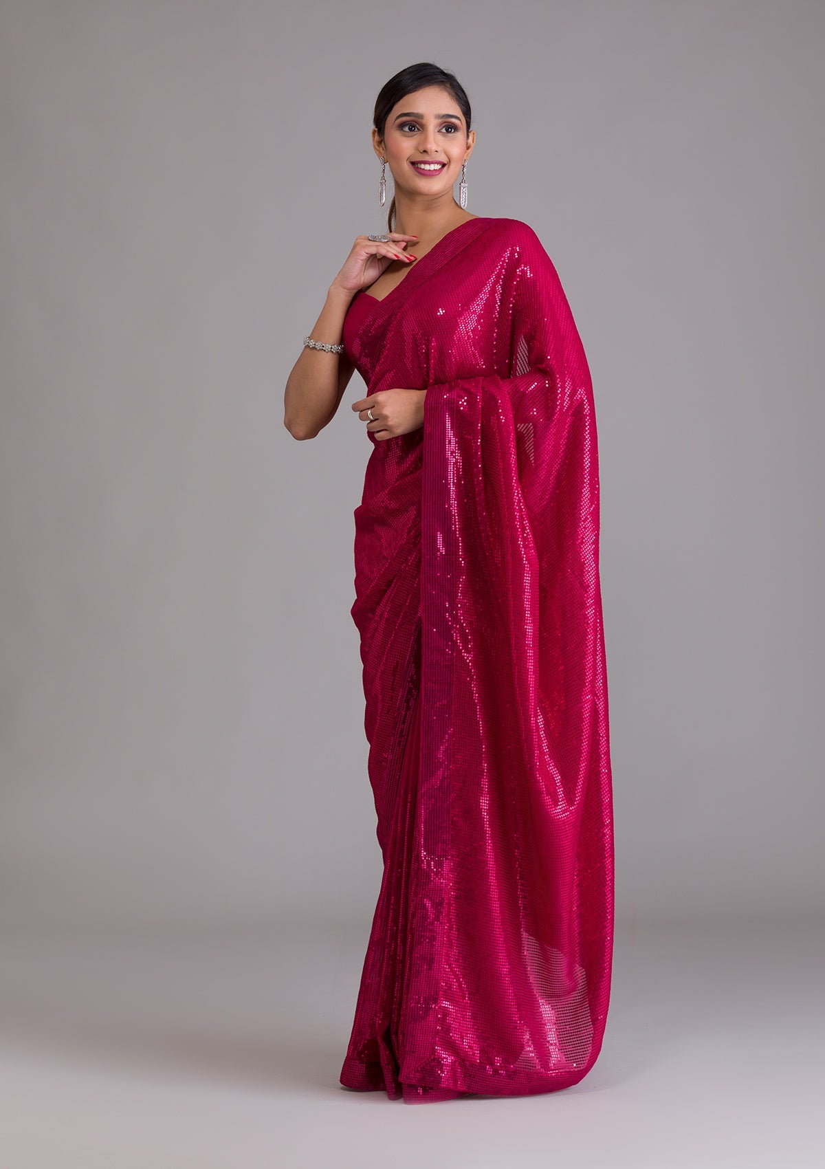 Rani Pink Sequins Georgette Designer Saree