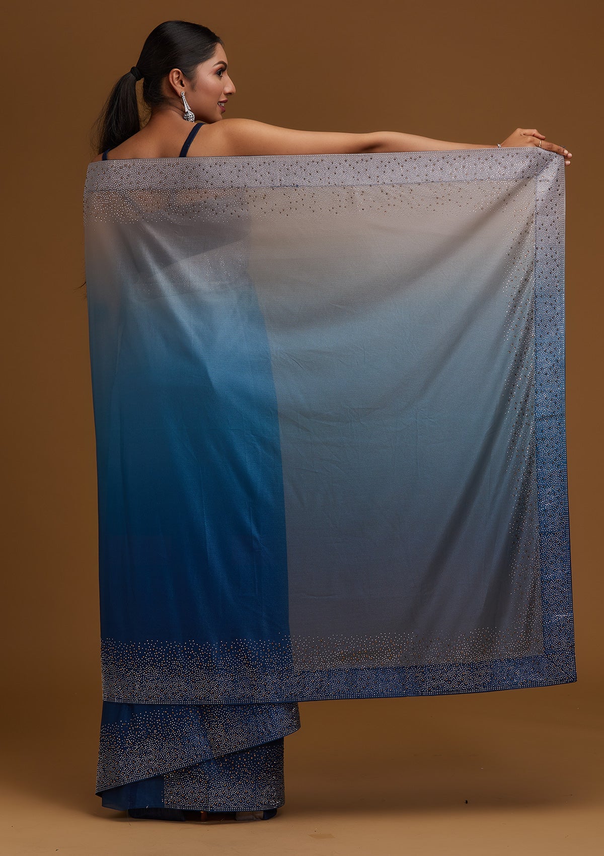 Peacock Blue Tissue Designer Saree