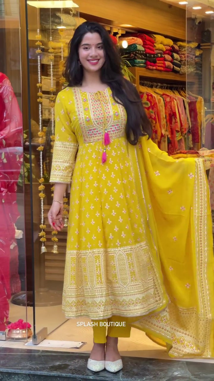 Latest Yellow Cotton Salwar Suit For Festival