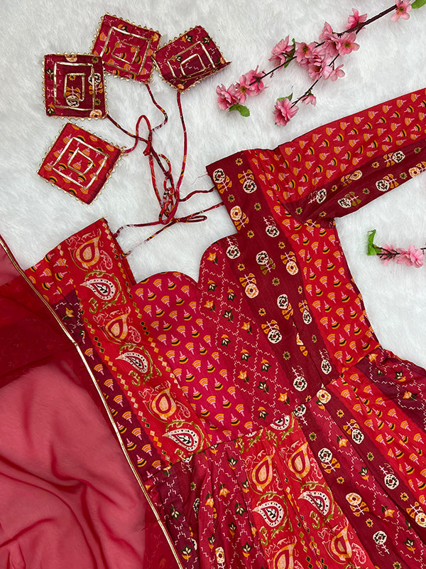 Magenta Red Anarkali Gown With Dupatta Set