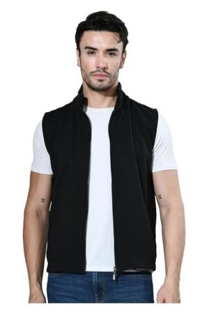 Men Solid Fleece Warm Zipper Sleeveless Jacket for Winters