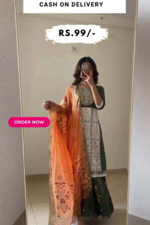 Green Festive kurta, Skirt & Dupatta Set