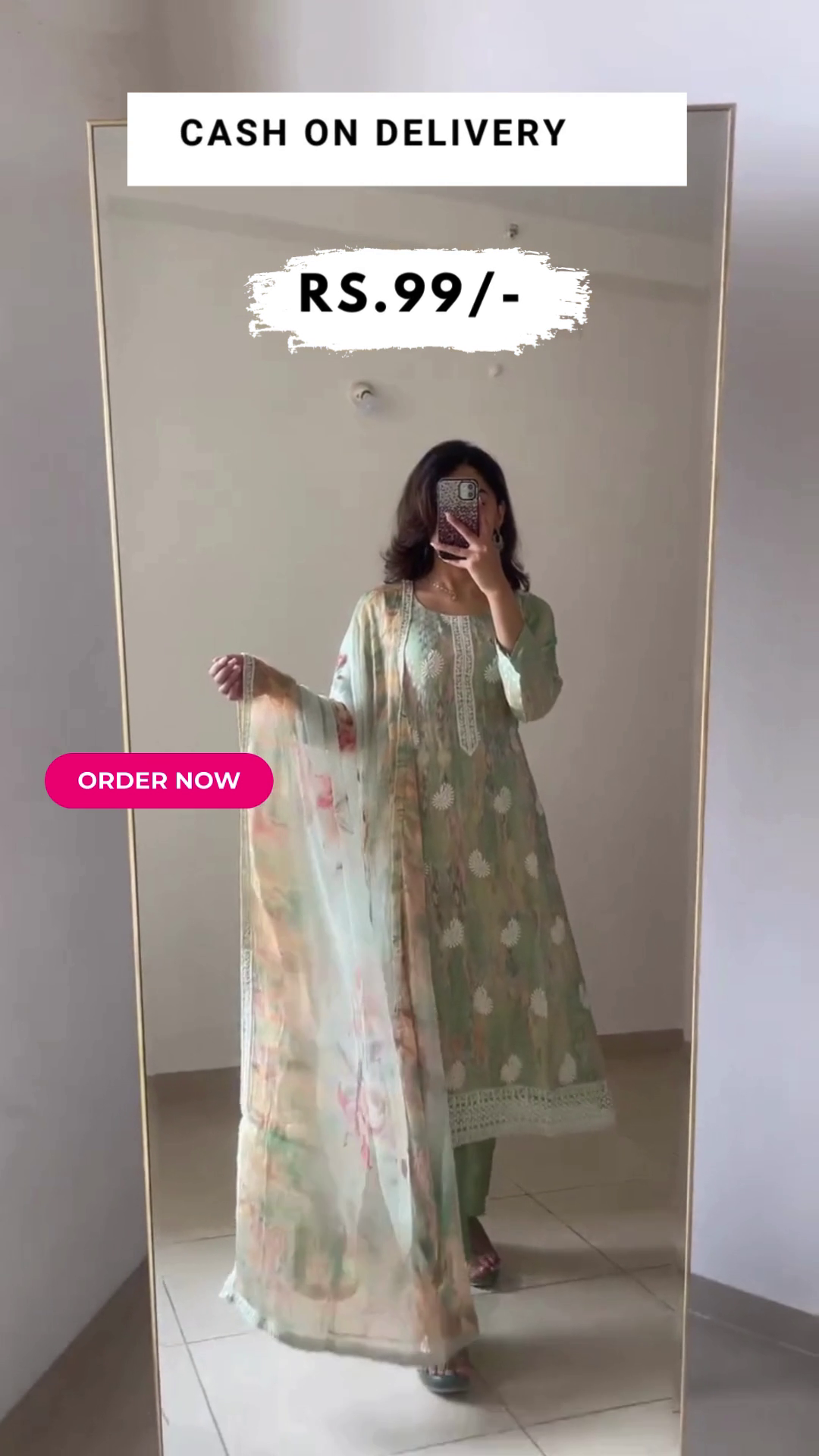 Green Embroidered Georgette Straight Kurta With Trousers & Dupatta