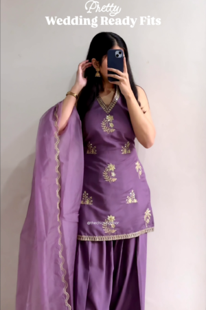 Women’s Lavender Viscose Chanderi Embroidered Ethnic Straight Kurta Set with Dupatta
