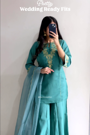 Women’s Green Viscose Chanderi Embroidered Ethnic Straight Kurta Set with Dupatta