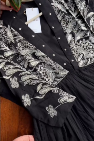 Women Black Embroidered  Work Pure Cotton Kurta Set With Dupatta