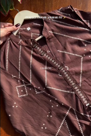 Brown Bandhani Printed Straight Fit Kurta Set