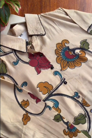 Khadi Cotton Short Kurta With Bold Yellow Floral Block Prints