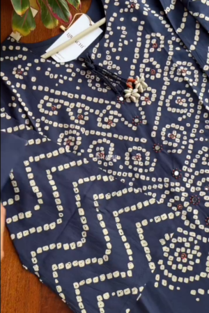 Women Blue & White Bandhani Printed Pure Cotton Kurta,Bottom and Dupatta