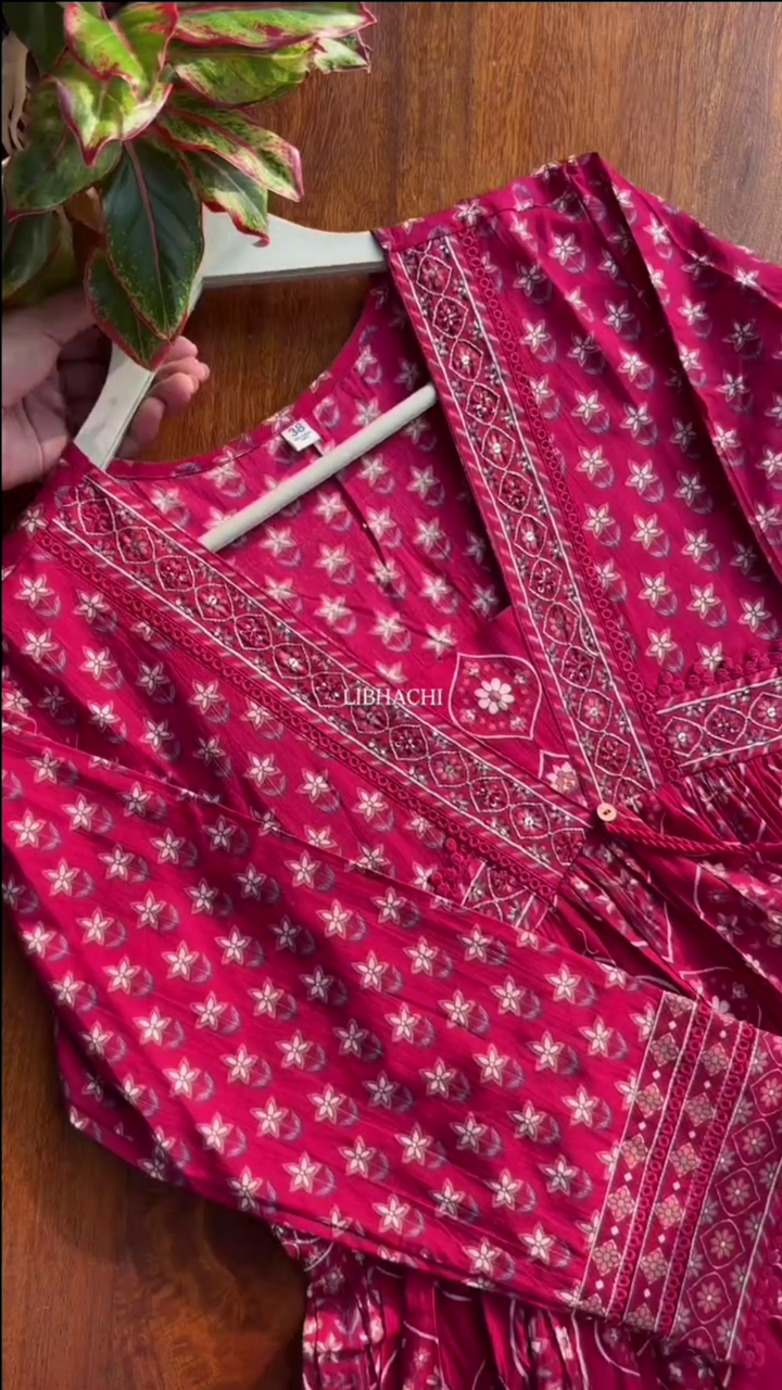 Women Pink Embroidered Work Pure Cotton Kurta With Trousers