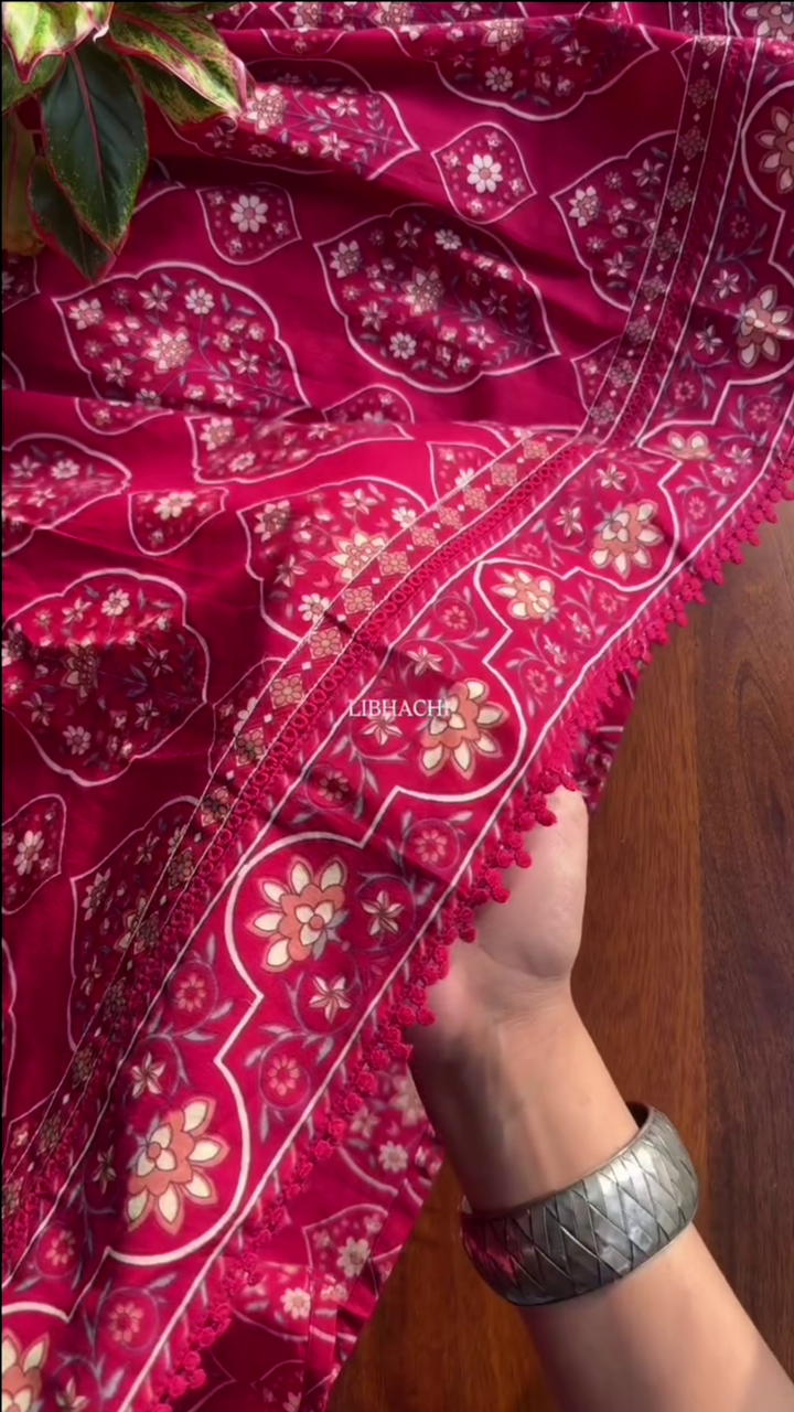 Women Pink Embroidered Work Pure Cotton Kurta With Trousers - Image 6