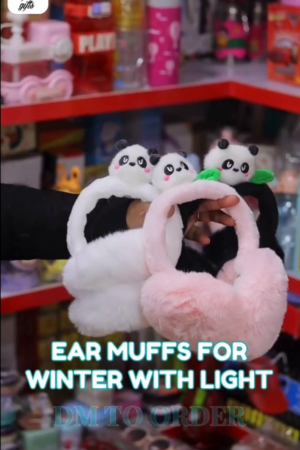 Plush Ear Winter Headband with Furry Ear Muffs With Light-Panda