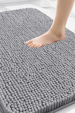 Arotive Bathroom Rugs 30x20, Extra Soft Absorbent Shaggy Chenille Bath Rugs, Machine Washable Rubber Backing Non-Slip Bath Mats for Bathroom Floor Tub and Shower, Home Decor Accessories, Grey