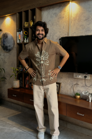 The Meridian Embroidered Cuban Collar Shirt-Brown