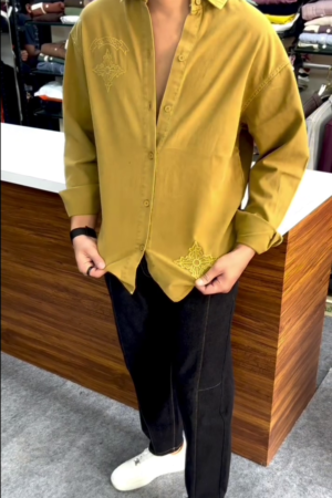 Mustard Yellow Embroidered Relaxed Fit Casual Shirt