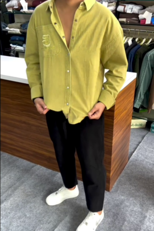 Men’s Neon-Acid Washed "Hyper-Lime" Oversized Denim Shirt-Jacket