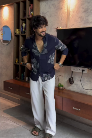 Men’s "Midnight Bloom" Luxury Artisan Print Shirt – Navy & Silver Floral Motif