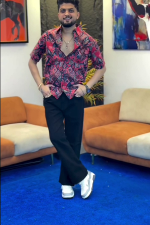 Men’s "Crimson Mosaic" Tribal Print Shirt – Premium Rayon-Cotton Blend