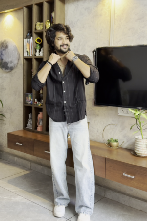 Men’s "Glacier Acid" Oversized Denim Shirt – Distressed Black Sulfur Wash