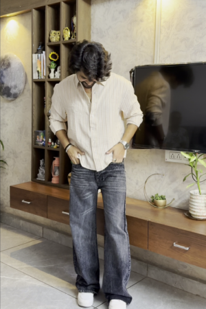 Men’s "Mosaic Earth" Relaxed-Fit Shirt – Hand-Stamped Geometric Block Print in Olive & Ochre