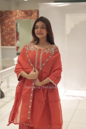 Floral Embroidered Sequinned Straight Kurta & Trouser With Dupatta