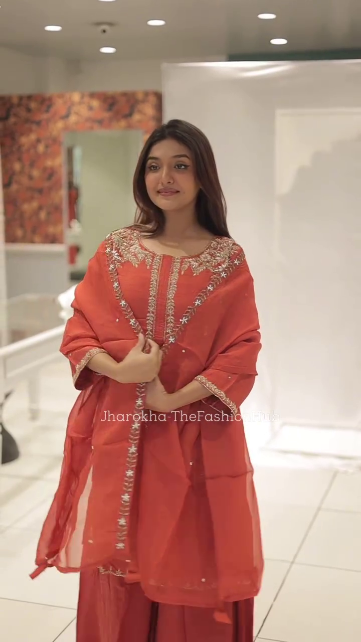 Floral Embroidered Sequinned Straight Kurta & Trouser With Dupatta