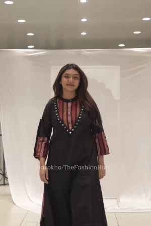 Printed V-Neck Mirror Work A-Line Kurta With Palazzo