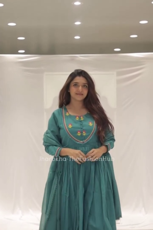 Cotton Embroidered Anarkali Dupatta Set