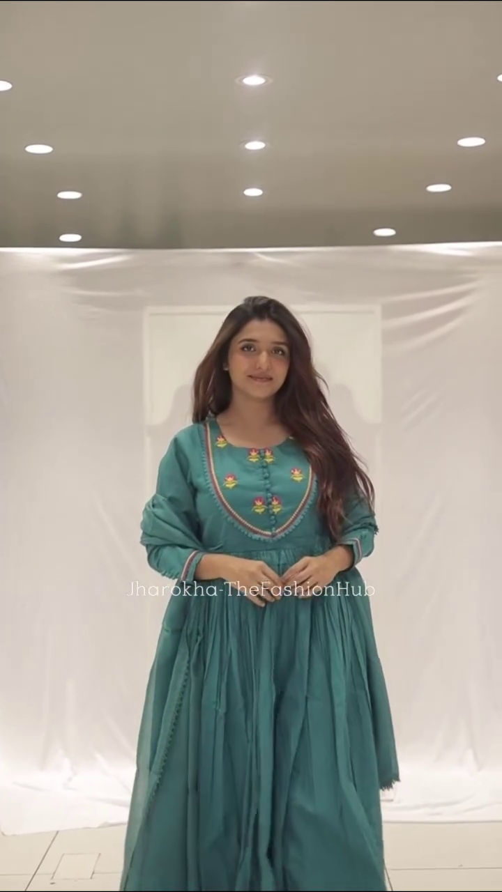 Cotton Embroidered Anarkali Dupatta Set