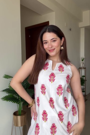 Block Print Co-Ord Set with Sleeveless Kurta & Wide Leg Palazzo