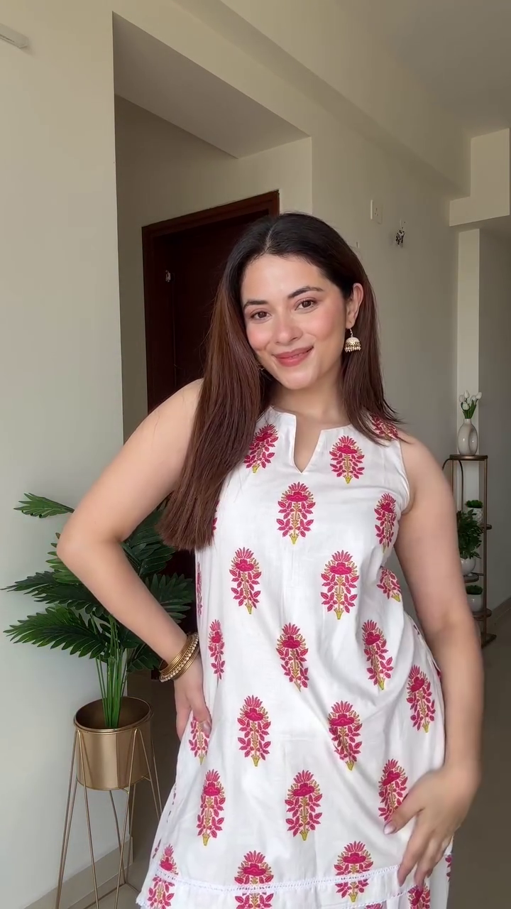 Block Print Co-Ord Set with Sleeveless Kurta & Wide Leg Palazzo