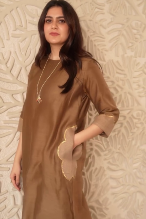 Brown Chanderi Kurta And Pant Set