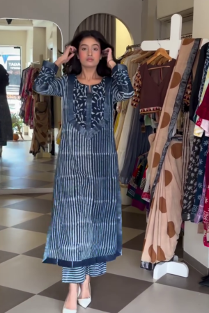 Block Print Linen Kurta Set