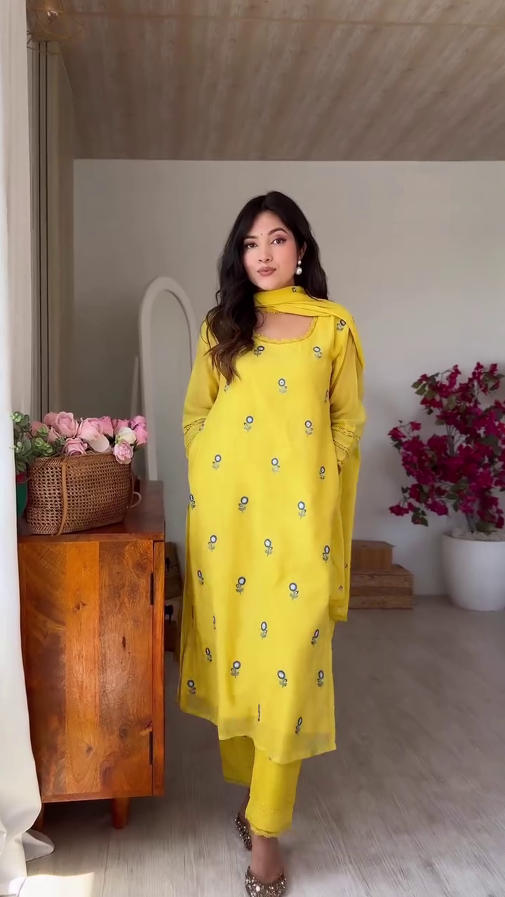 Embroidered Straight A-Line Kurta Suit Set - Image 5