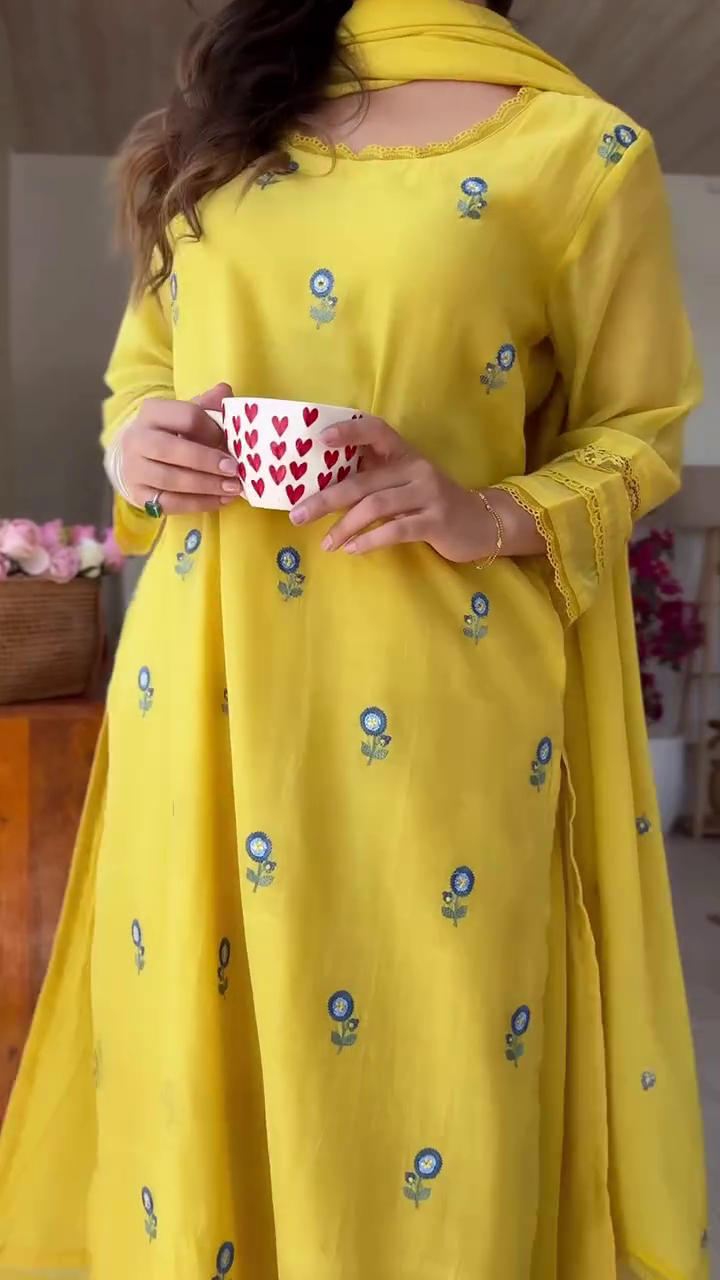 Embroidered Straight A-Line Kurta Suit Set - Image 4