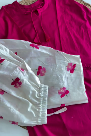 Cotton Kurti Set with WHITE FLOWER Cotton Bottom