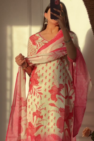 Women Pure Cotton Kurta Pant Dupatta Set