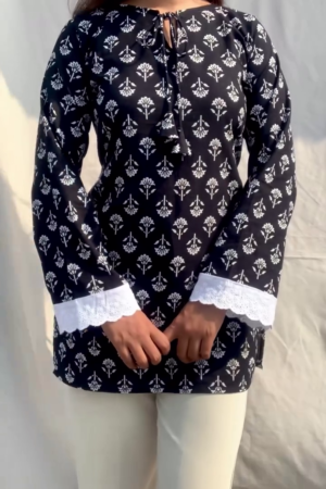 Black Flared Sleeve Short Kurti