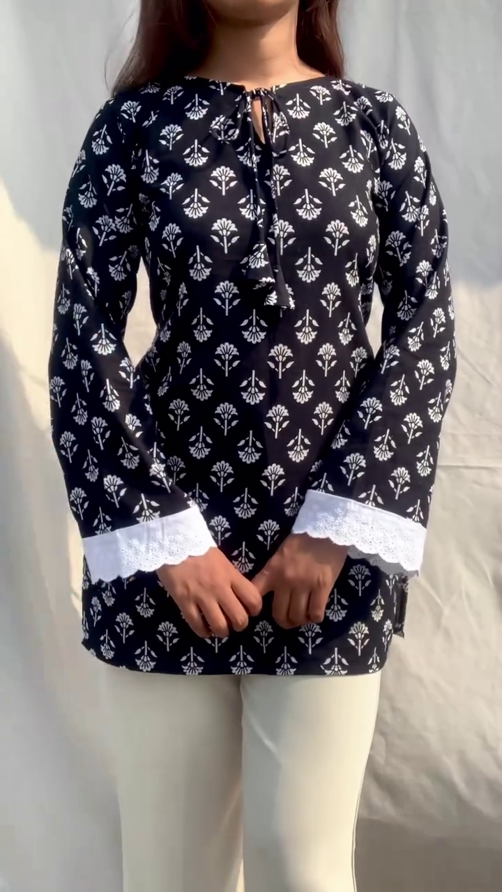 Black Flared Sleeve Short Kurti