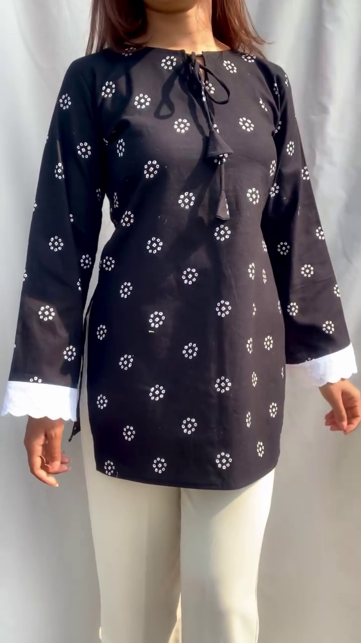Black Flared Sleeve Short Kurti - Image 2