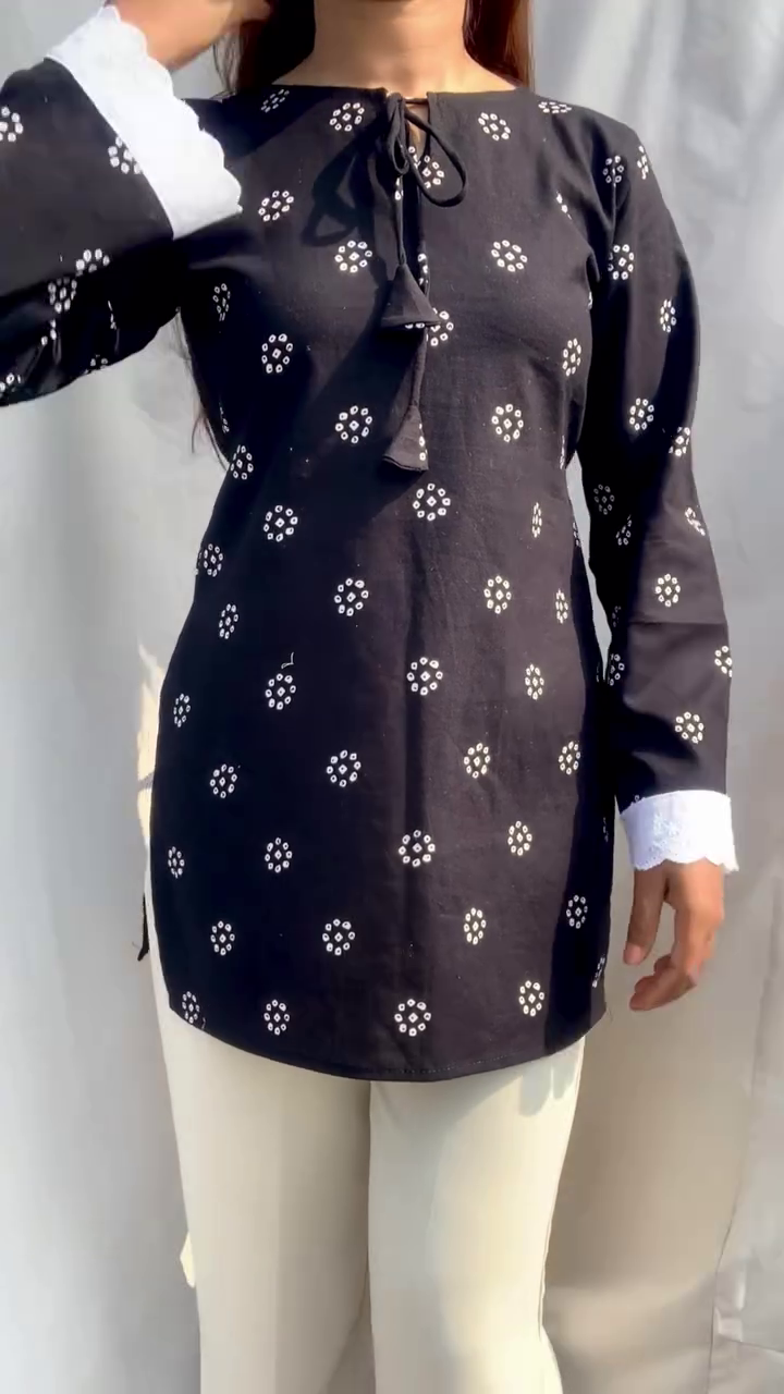 Black Flared Sleeve Short Kurti - Image 4