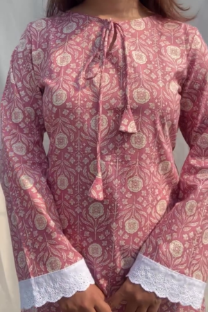 Pink Flared Sleeve Short Kurti