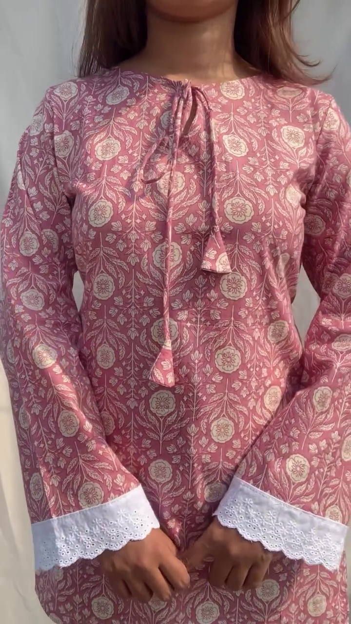 Pink Flared Sleeve Short Kurti