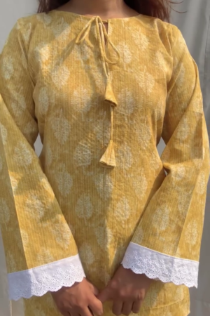 Yellow Floral Short Kurti
