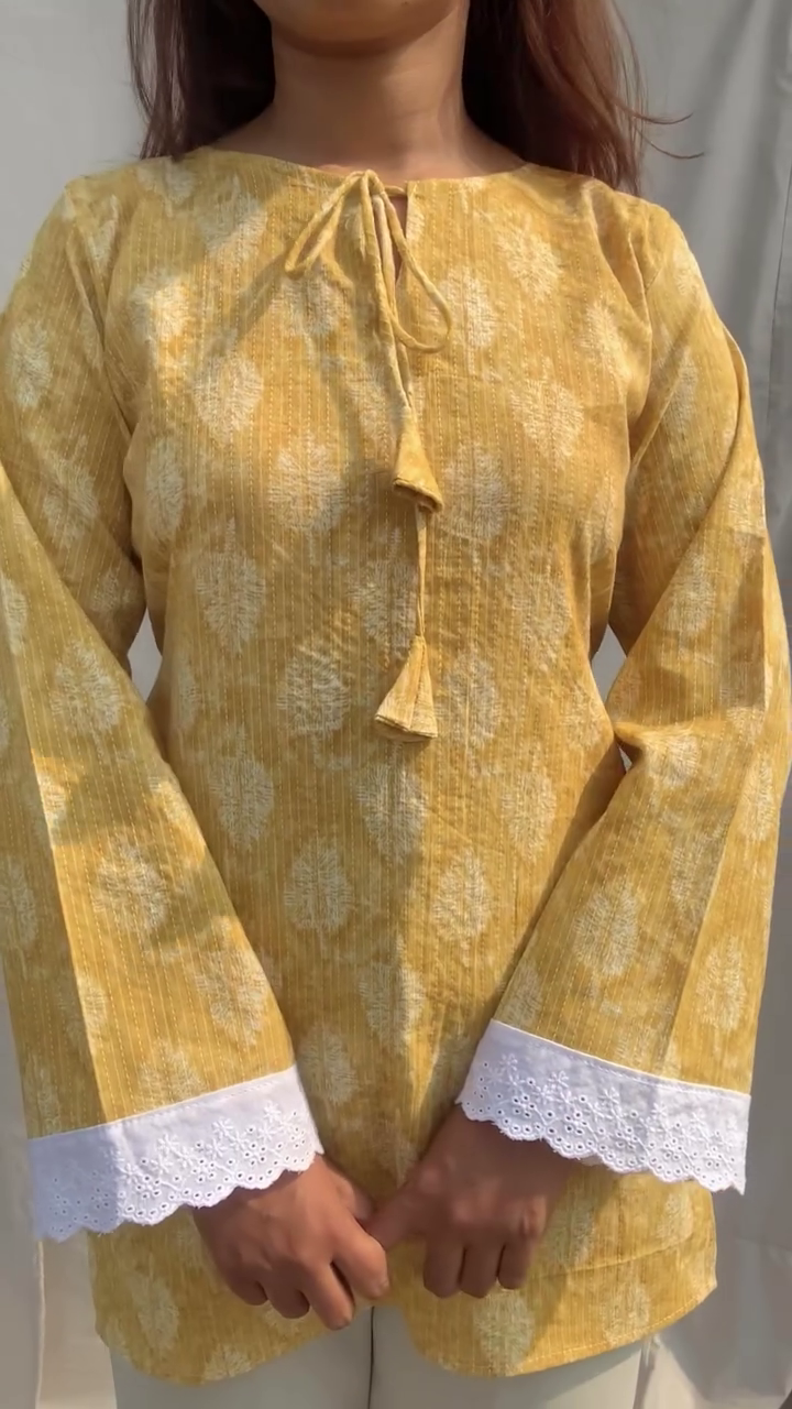 Yellow Floral Short Kurti