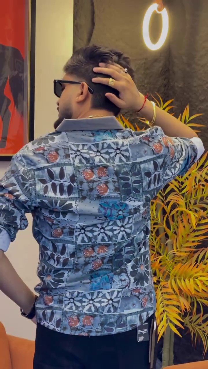 Men Slim Fit Printed Mandarin Collar Casual Shirt - Image 5
