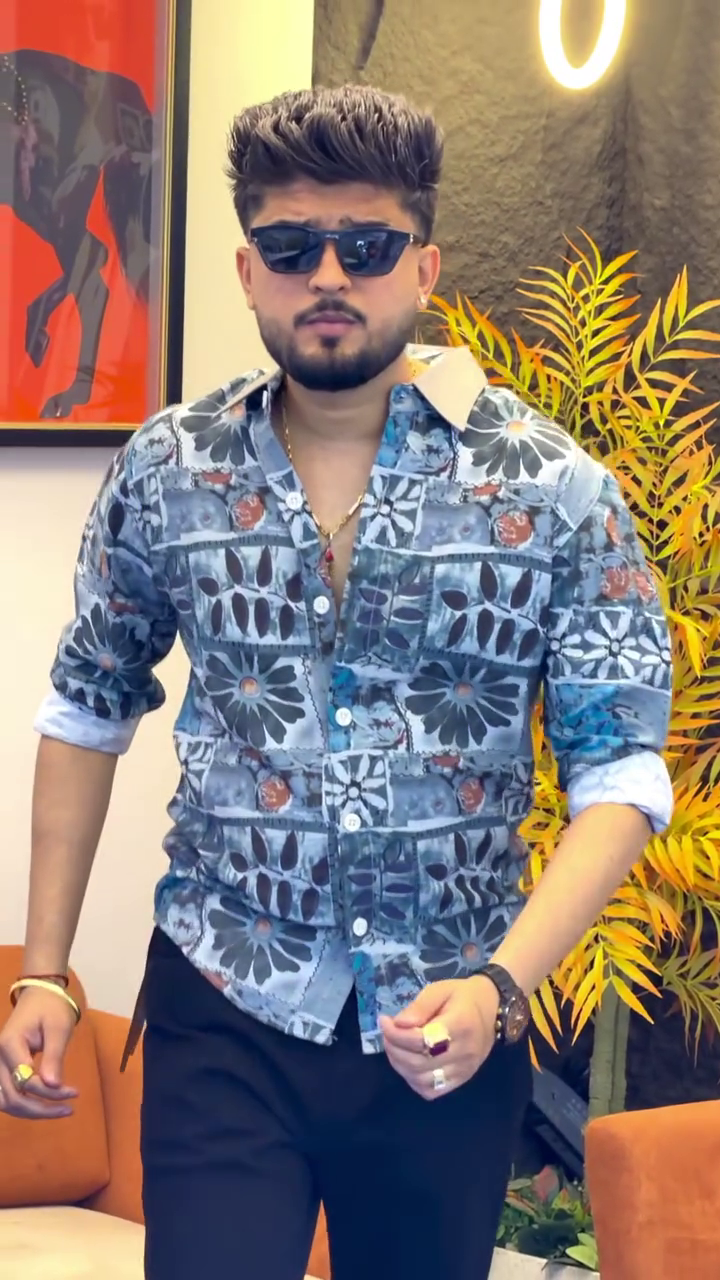 Men Slim Fit Printed Mandarin Collar Casual Shirt - Image 4