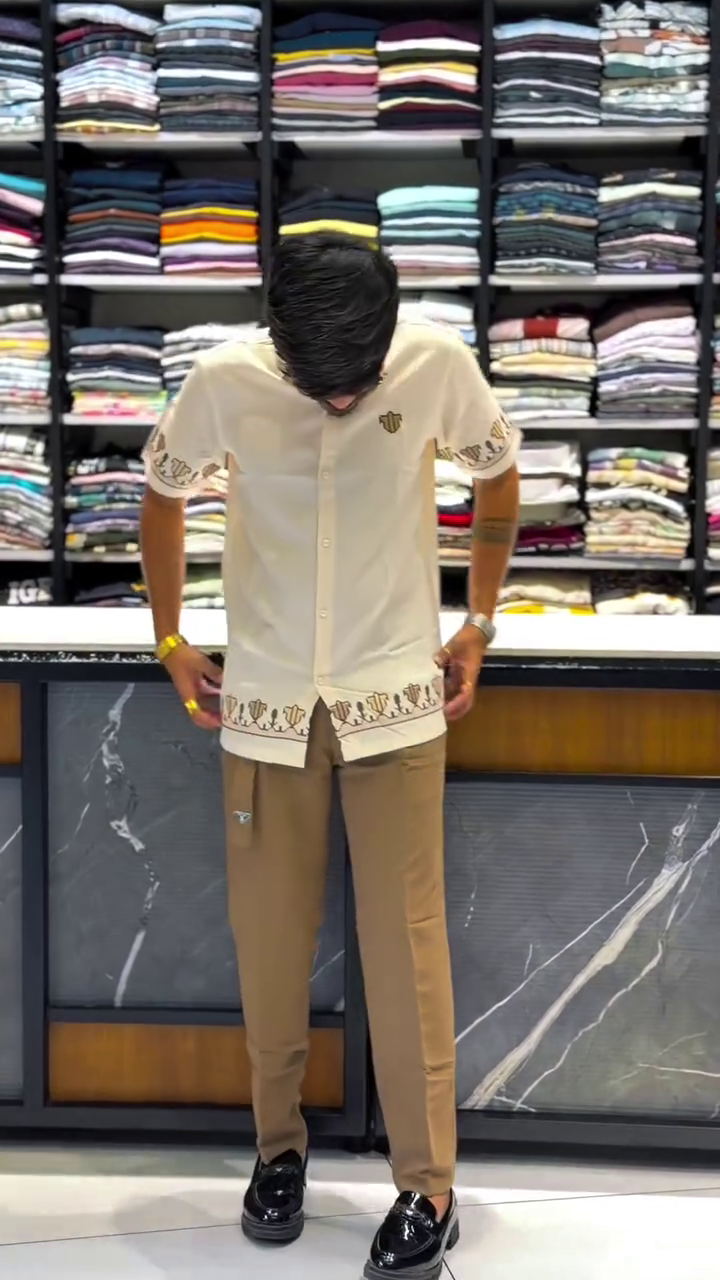 Black Fancy Knitted Casual Shirt, Motifs Embroidery, a Spread Collar, Half Sleeves, Regular Fit, and Regular Length - Image 2